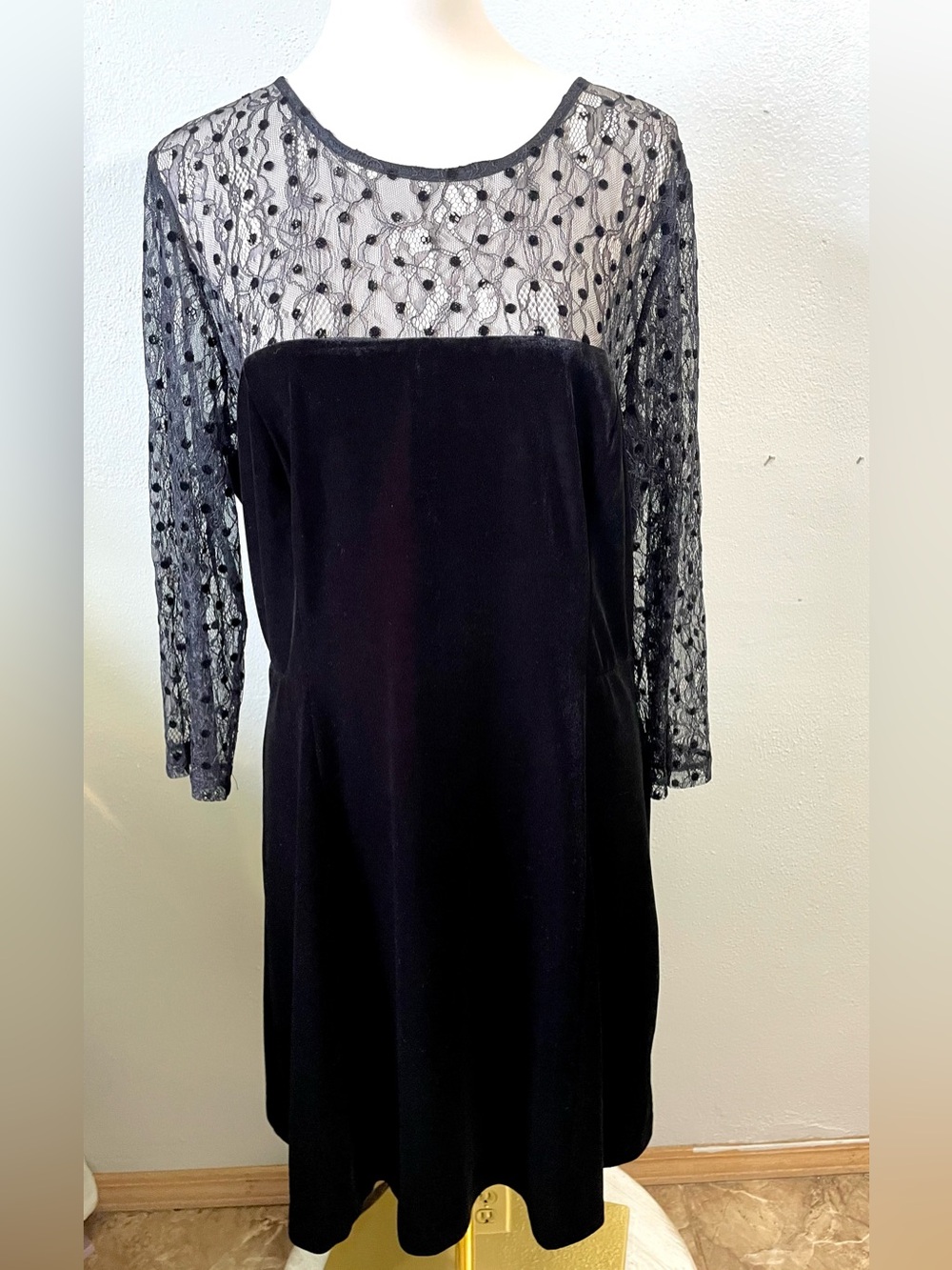 JW Jason Wu Black Velvet Lace Long Sleeve Midi Dress XXL Romantic Evening Formal